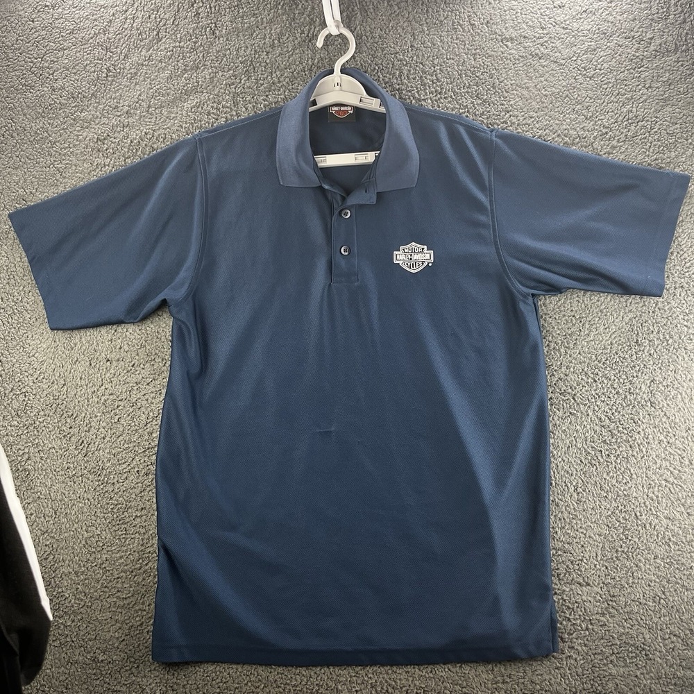 Harley Davidson Polo Shirt Navy Blue Mens Size Large Motorcycle Biker‎ Casual
